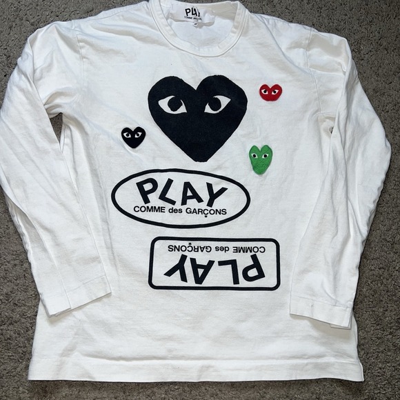 Comme des Garcons PLAY Big Black Heart & Small Hearts T-Shirt Women's Sz Medium - Picture 1 of 6